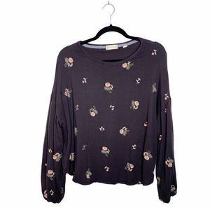 Altar'd State Long Sleeve Black Floral Blouse L